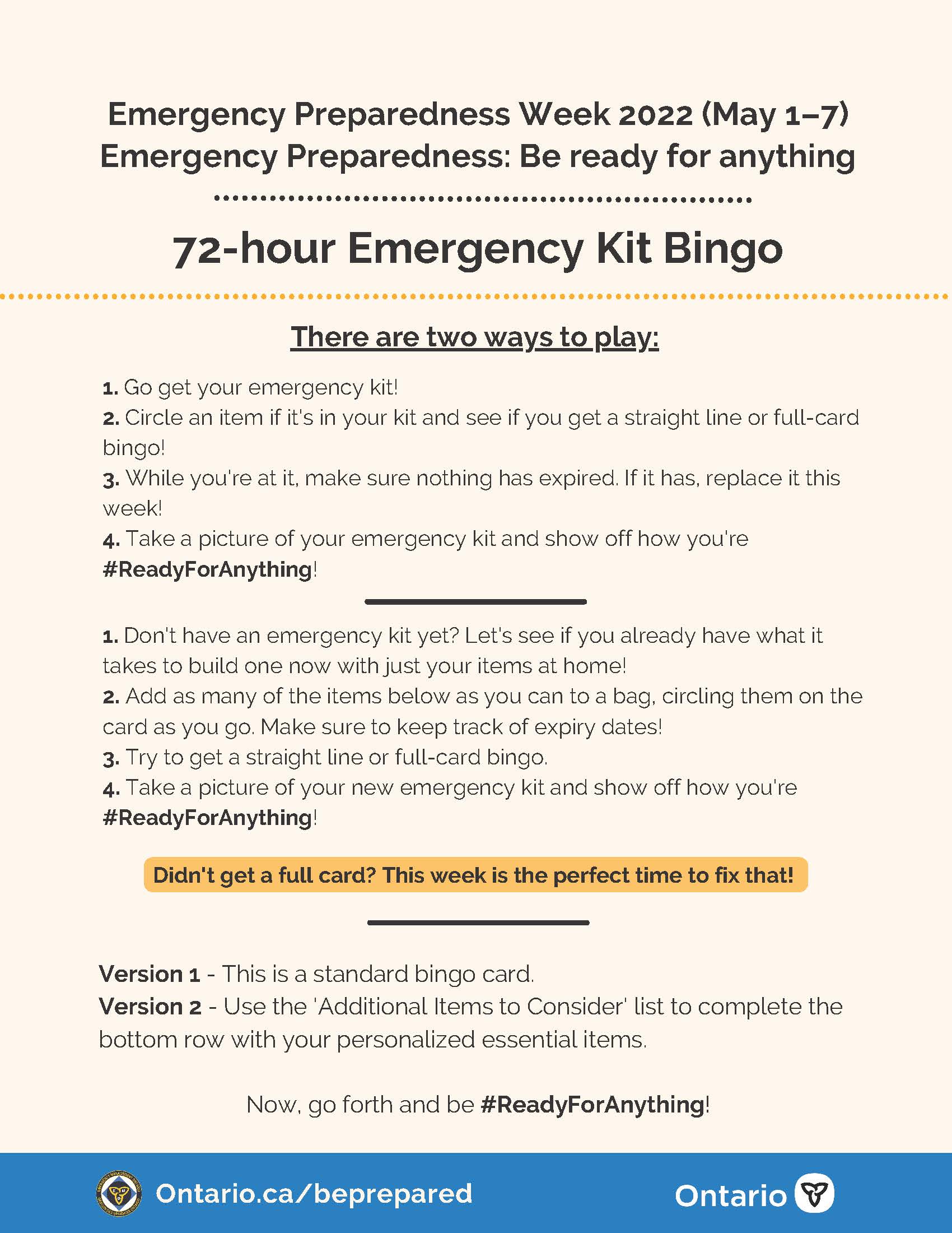 Family Emergency Kit page 1