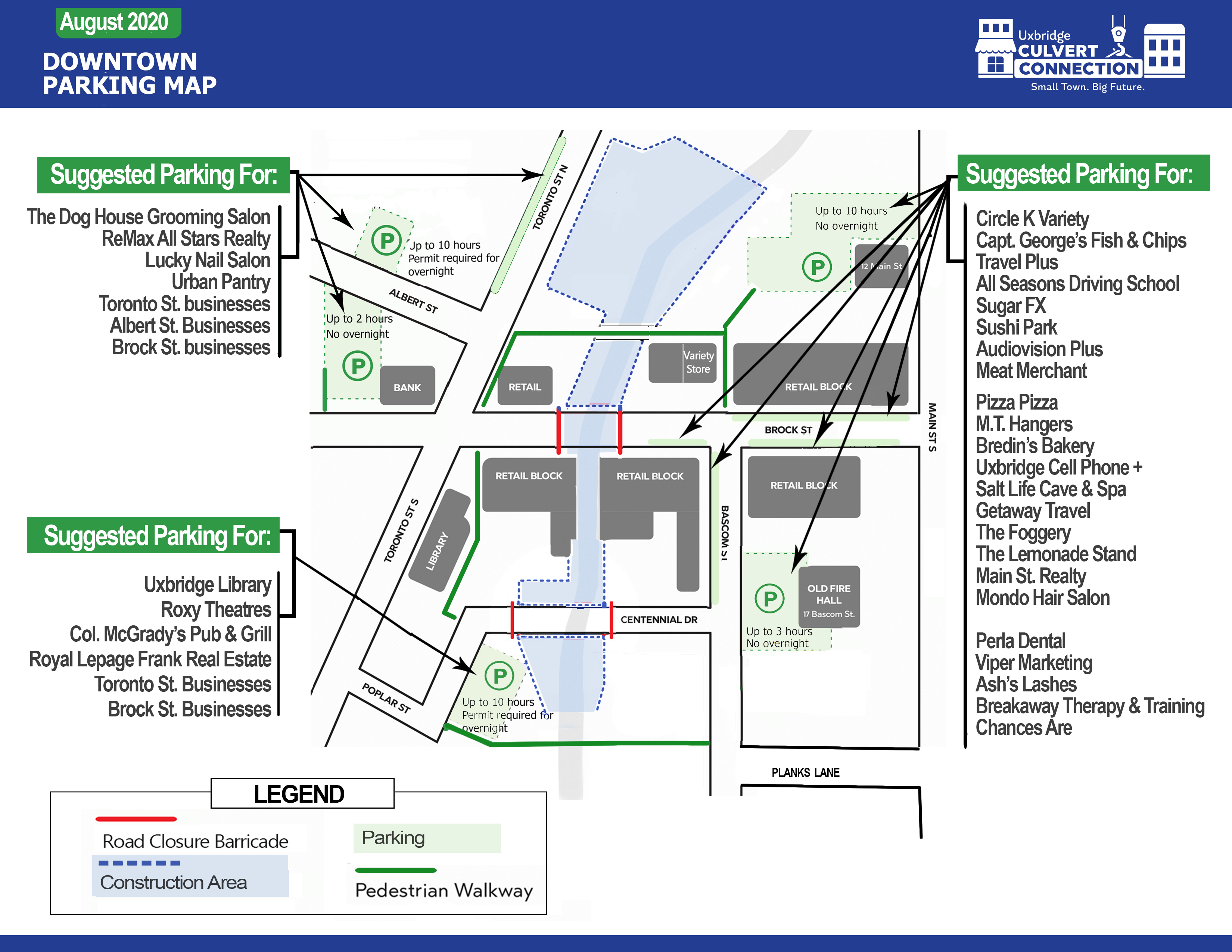 Downtown parking and street closure map